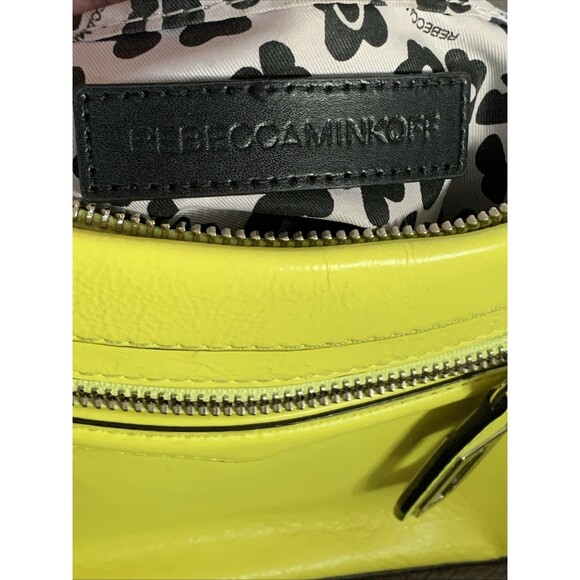 Rebecca Minkoff Leather Crossbody Bag Clutch  Zip Up Neon Yellow Silver Curblink - Picture 5 of 15